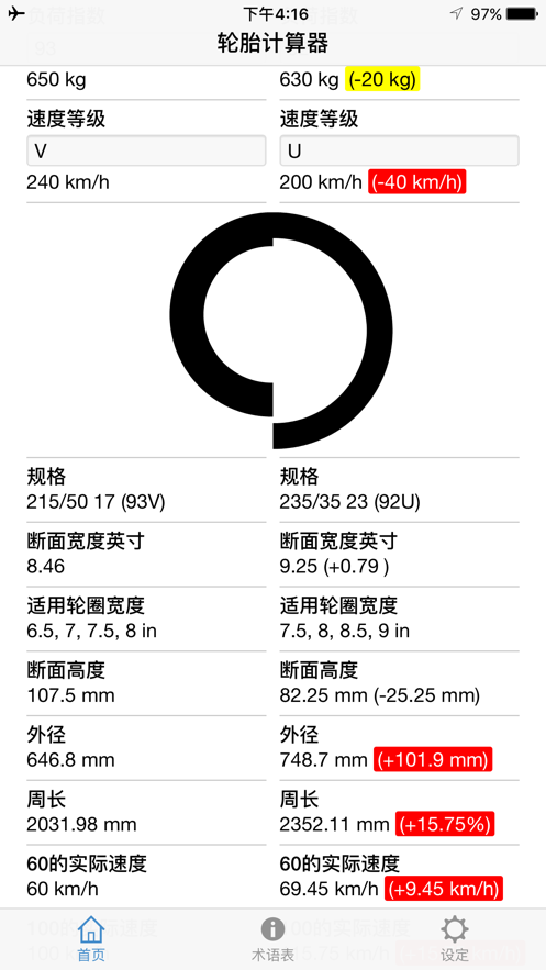 轮胎计算器截图